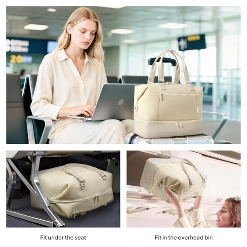 TOPEAST Travel Duffle Bag, Weekender Bags for Women with Shoe Compartment | 40L Carry On Bag with TSA Toiletry Bag & Wet Pocket for Overnight, Weekend, Hospital, Yoga, Business Trips, Sport, Gym, Beige - color: Beige