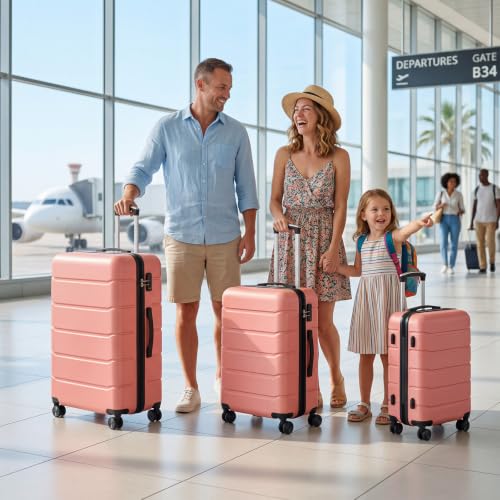 NEWBULIG 3 Piece Expandable Luggage Set, Hard Shell Suitcase, Pink - color: Pink, size: 3-PCS Set (20/24/28 Inch)