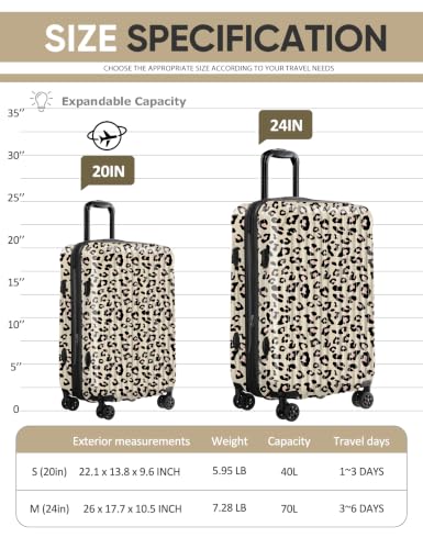 Expandable Checked Luggage Suitcase with Wheels - color: Cheese Cheetah, size: M(24 In)