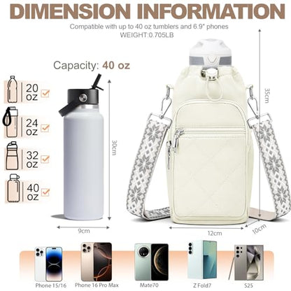 SYTRAH Water Bottle Carrier Bag with Strap, Insulated Corssbody Purse - color: White