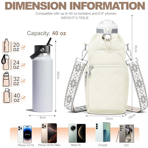 SYTRAH Water Bottle Carrier Bag with Strap, Insulated Corssbody Purse - color: White
