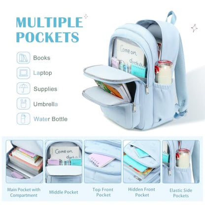 DIGOBAY Backpack for Girls, 3PCS Embroidered Bow Girls Backpack Set - color: Blue Bow