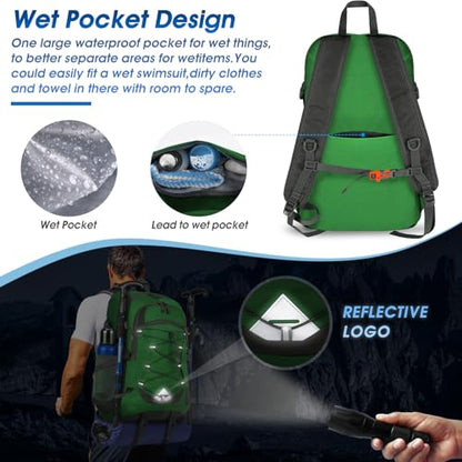 IGOLUMON Hiking Backpack 40L Packable Lightweight Camping Daypack Men Women - color: Grass Green