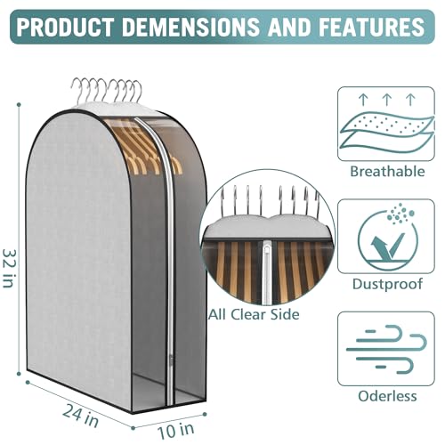 Liuoud 10" Gusseted Garment Bags for Hanging Clothes, 32", 3 Pack - size: 32 inch