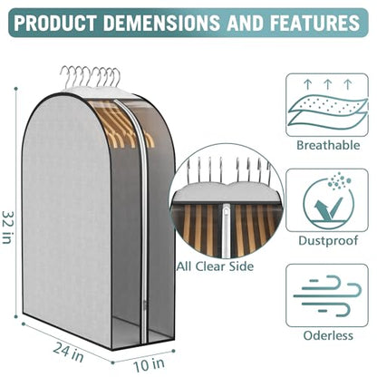 Liuoud 10" Gusseted Garment Bags for Hanging Clothes, 32", 3 Pack - size: 32 inch