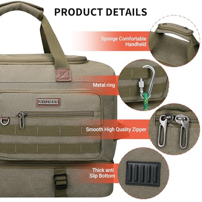 WITZMAN Duffle Bag for Men 60L Travel Canvas Weekender with Toiletry Bag - color: Army Green