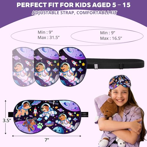 Kids Silk Sleep Mask, 100% Mulberry Silk Eye Mask with Adjustable Strap - color: Space Dog Style
