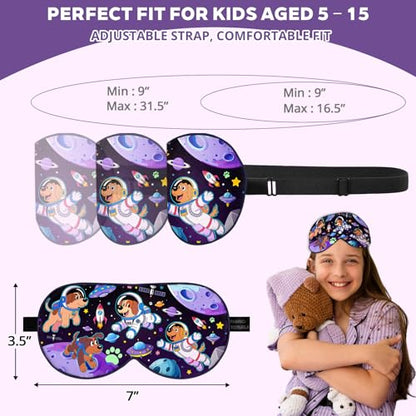 Kids Silk Sleep Mask, 100% Mulberry Silk Eye Mask with Adjustable Strap - color: Space Dog Style