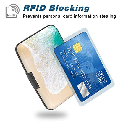 Credit Card Holder, Mini Aluminum Card Wallet RFID Blocking Slim Metal Hard Card Case for Women Men, Beach - color: Beach