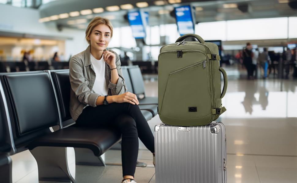 MATEIN Expandable Air Travel Backpack, Light Weight Carry on Backpack - color: Olive Green, size: X-Large