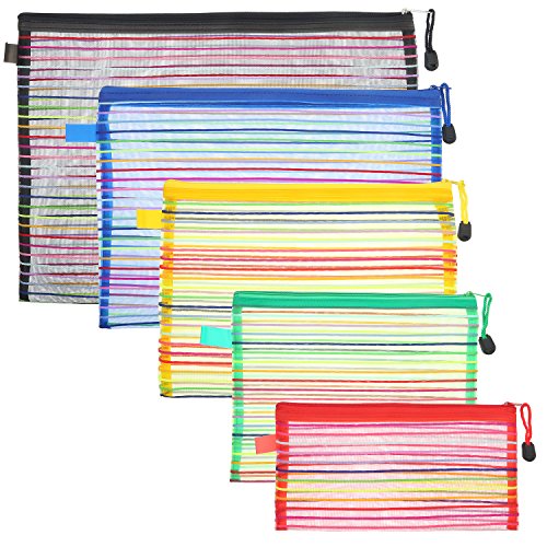 HESTYA 10 Pcs Mesh Zipper Pouch 5 Sizes 5 Colors Travel Storage Bags Bulk