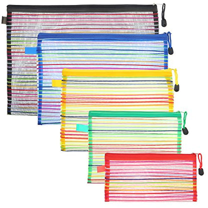 HESTYA 10 Pcs Mesh Zipper Pouch 5 Sizes 5 Colors Travel Storage Bags Bulk