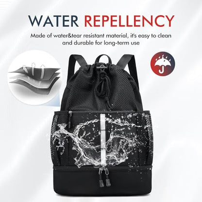 PinCute Drawstring Backpack for Men Women, Mesh Gym Bag for Beach - color: Black