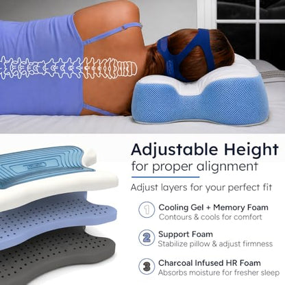 Contour CPAPMax Cooling Gel Pillow - Adjustable Memory Foam Support Pillow for Side, Back & Stomach Sleepers - for CPAP Users - Helps Reduce Air Leaks, Dryness & Mask Discomfort - Ergonomic Design - size: Cool Gel