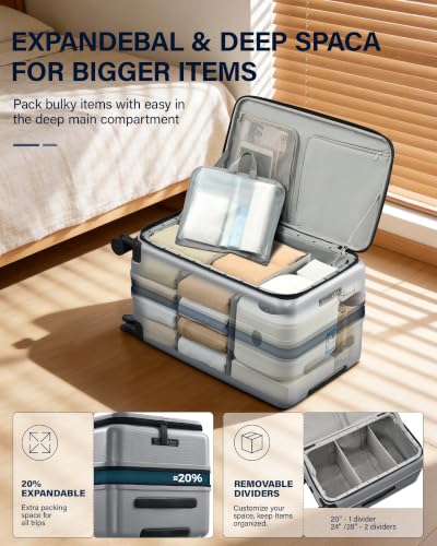 Hanke 28 Inch Top Opening Expandable Extra Large Luggage With TSA Lock，114L | PC Hard Shell Suitcase,Expandable,Detachable Toiletry Bag,Movable Dividers,Spinner Wheels for International Travel & Moving - color: Grey, size: 28 Inch