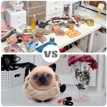 Openhaha Drawstring Travel Organizer, Cosmetic Pouch - Cat Gift for Women, Lay Flat Makeup Bag Gifts for Cat Lovers (2-Pack) - color: Siamese and blue cat