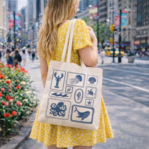Summer Canvas Tote Bag, Botanical Wildlife Reusable Shoulder Bag, Carryall for Beach Shopping Travel Commute - color: Travel 02
