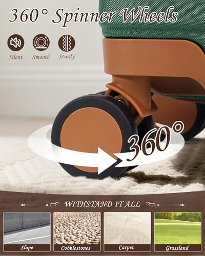 TAKUMI Luggage Sets, Hardside Suitcases with Wheels, Green Brown, 5 Piece - color: GREEN BROWN, size: 5 Piece Set
