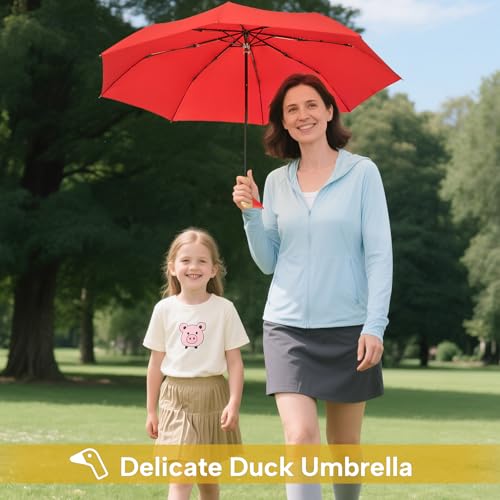 Cute Duck Umbrella Travel Size Compact Umbrella Rain Sun for Girls Gift - color: 03.Red