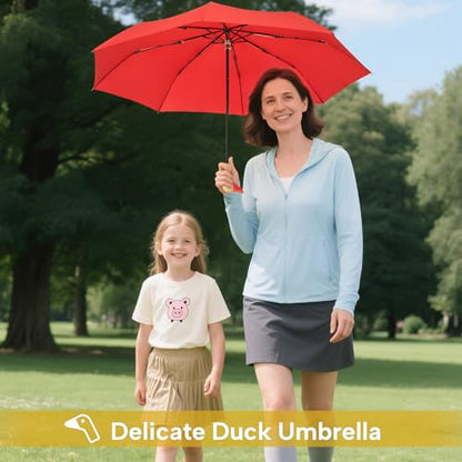 Cute Duck Umbrella Travel Size Compact Umbrella Rain Sun for Girls Gift - color: 03.Red