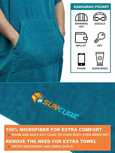 SUN CUBE Surf Poncho Changing Robe with Hood, Wetsuit Changing Hooded Towel - color: Sea Blue