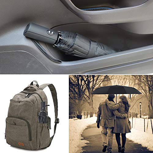 2 PACK Automatic Auto Open Close Large Canopy Umbrella - 10 Rib STRONG Reinforced Windgard WINDPROOF Frame With Fiberglass - Compact Portable Lightweight Travel Umbrella (2 PACK Black)