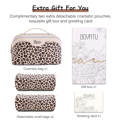 BOYATU Travel Makeup Bag Organizer: 3 Pcs Leopard Cometic Bag Set for Women - color: A-Leopard-White