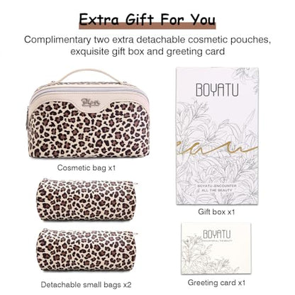 BOYATU Travel Makeup Bag Organizer: 3 Pcs Leopard Cometic Bag Set for Women - color: A-Leopard-White