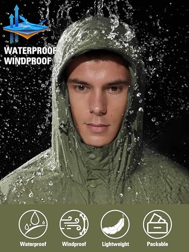 UIQUR Mens Lightweight Packable Waterproof Rain Jacket Windbreaker - color: Army Green, size: 3X-Large