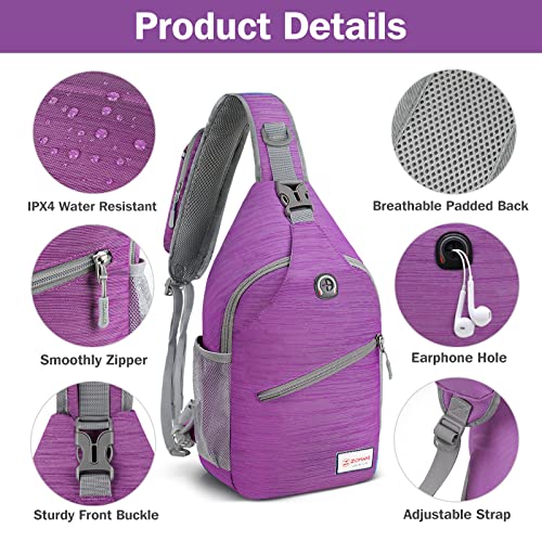 ZOMAKE Sling Bag,Small Crossbody Sling Backpack Shoulder Daypack for Travel - color: Purple B, size: 8L