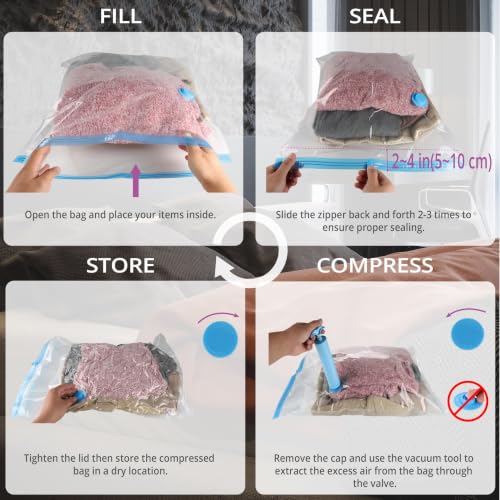 Vacuum Storage Bags 7 Pack Small for Travel Clothing with Hand Pump - size: 7-Small