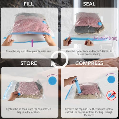 Vacuum Storage Bags 7 Pack Small for Travel Clothing with Hand Pump - size: 7-Small