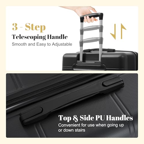 Merax 6 Piece Luggage Set,Hardshell Travel Suitcase Set,Black - color: Black, size: 6 Piece(20/24/28/DB/TB)