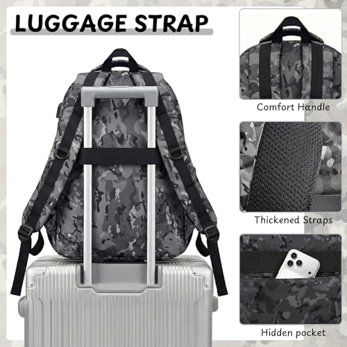 School Backpack for Boys - Camo Boys Backpack for Kids Teens Elementary, Middle & High School Bookbag Daypack with Camouflag Design,18″ Large Capacity with Usb Charging Port & Key-chain - color: Black-backpack Only