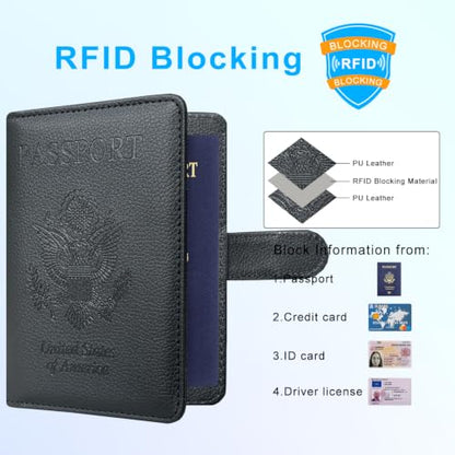 Passport Holder Cover, ACdream Protective Premium Leather RFID Blocking Wallet Travel Case for Passport/Credit Card/Air Ticket, - color: *Black*