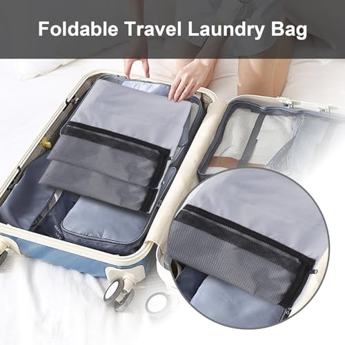 Laundry Backpack Portable Travel Laundry Bags with Straps and Mesh Pocket - color: Gray, size: 1 Pack