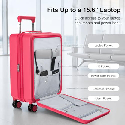 Carry On Luggage 22x14x9 Airline Approved with Front Pocket, Red - color: Red