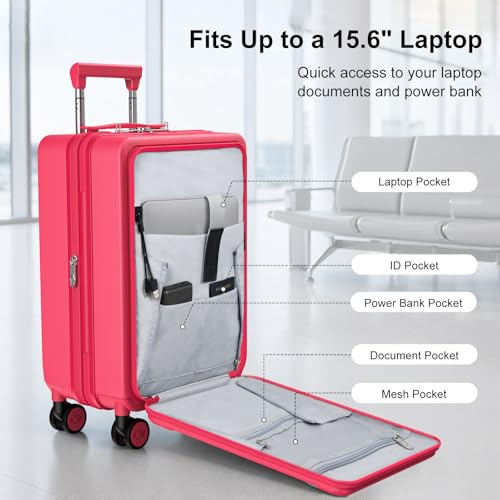 Carry On Luggage 22x14x9 Airline Approved with Front Pocket, Red - color: Red