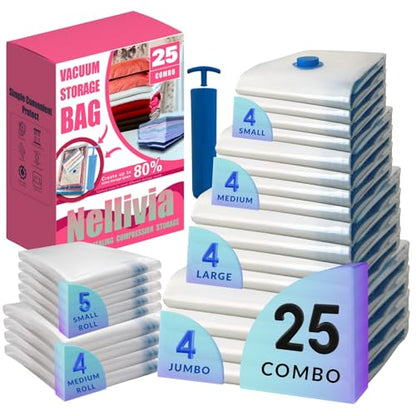 Vacuum Storage Bags with Hand Pump, Vacuum Seal Space Saver Bags, 25 Combo