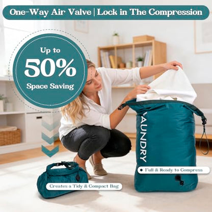 Travel Laundry Bag, Vacuum Compression Dirty Clothes Travel Bag - color: Green, size: Medium