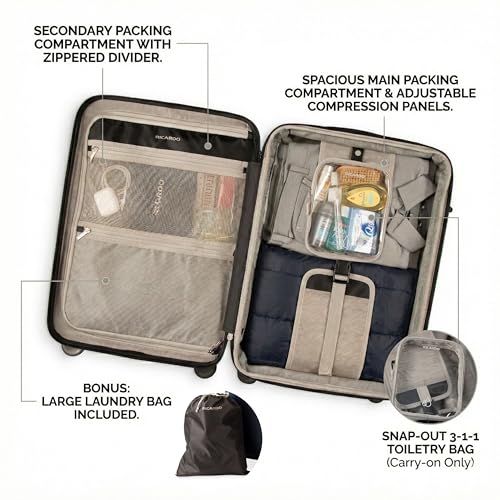 Ricardo Beverly Hills Brentwood Hardside Luggage Collection – Expandable Suitcases with Wheels and TSA Lock, 21" Carry-on & 29" Large Check-in, 2-Piece Set, Onyx - color: Onyx, size: 2-Piece Set (21" Carry-on & 29" Large Check-in)