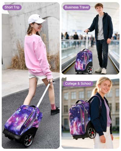 NEW TILAMI 19 Inch Rolling Backpack with Lunch Bag School, Purple Starry - color: Purple Starry