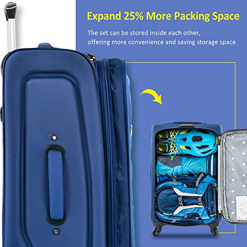 GDFStudio 3 Piece Softside Luggage Set Expandable Spinner Suitcases with TSA Lock,Lightweight Travel Luggage Set 22/26/30 Inch Upright Rolling Suitcases with Wheels,Durable Polyester Carry On,Blue - color: Blue(22/26/30inch), size: 22/26/30In
