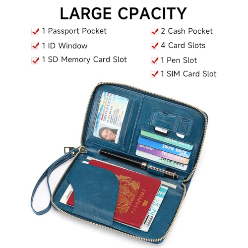 Leather RFID Blocking Passport Holder Travel Wallet, Passport Cover/Travel Wallet for Women/Men with - color: Peacock Blue