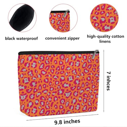 Leopard Print Makeup Bag Cosmetic Bag, Makeup Organizer,Orange Pastel Pink - color: Orange Red Silver Leopard 581