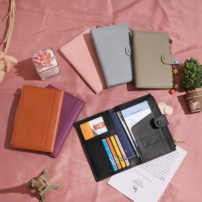 Leather Passport Cover Wallet Travel Essentials Holder with Zipper Pocket - color: Light Blue