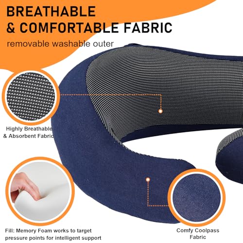 Travel Pillow - Hooded Neck Pillow Airplane Memory Foam Filling - color: Navy