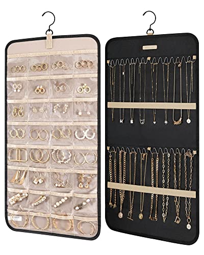 BAGSMART Hanging Jewelry Organizer Necklace/Earring/Ring 2-Sided M Black - color: Black, size: Medium