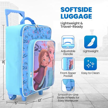 Fast Forward Frozen Girls Luggage 16" Soft Side Wheeled Pilot Case- Rolling Suitcase 16x12x5 - color: Frozen 16"
