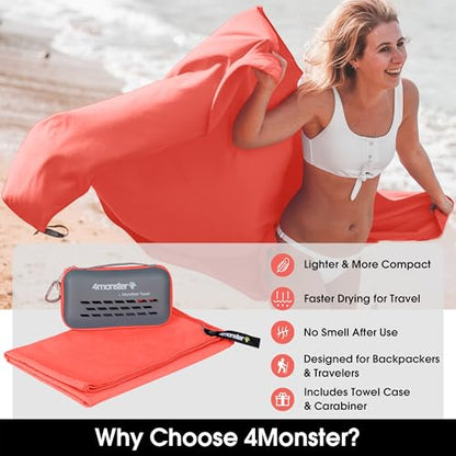 4Monster Quick Dry Microfiber Towel, Camping & Travel & Gym Towel with Case - color: Brickred, size: 31.50" x 15.80"